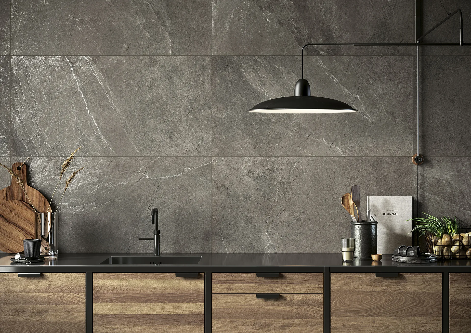 Elios Ceramica · Dolomiti Antracite · Raumbeispiel