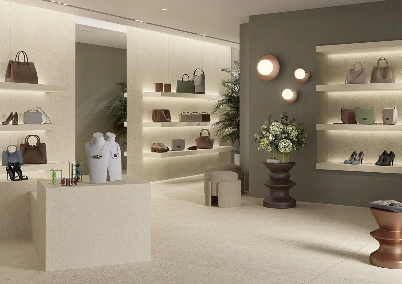 Elios Ceramica · Sedimenti Sand · Raumbeispiel